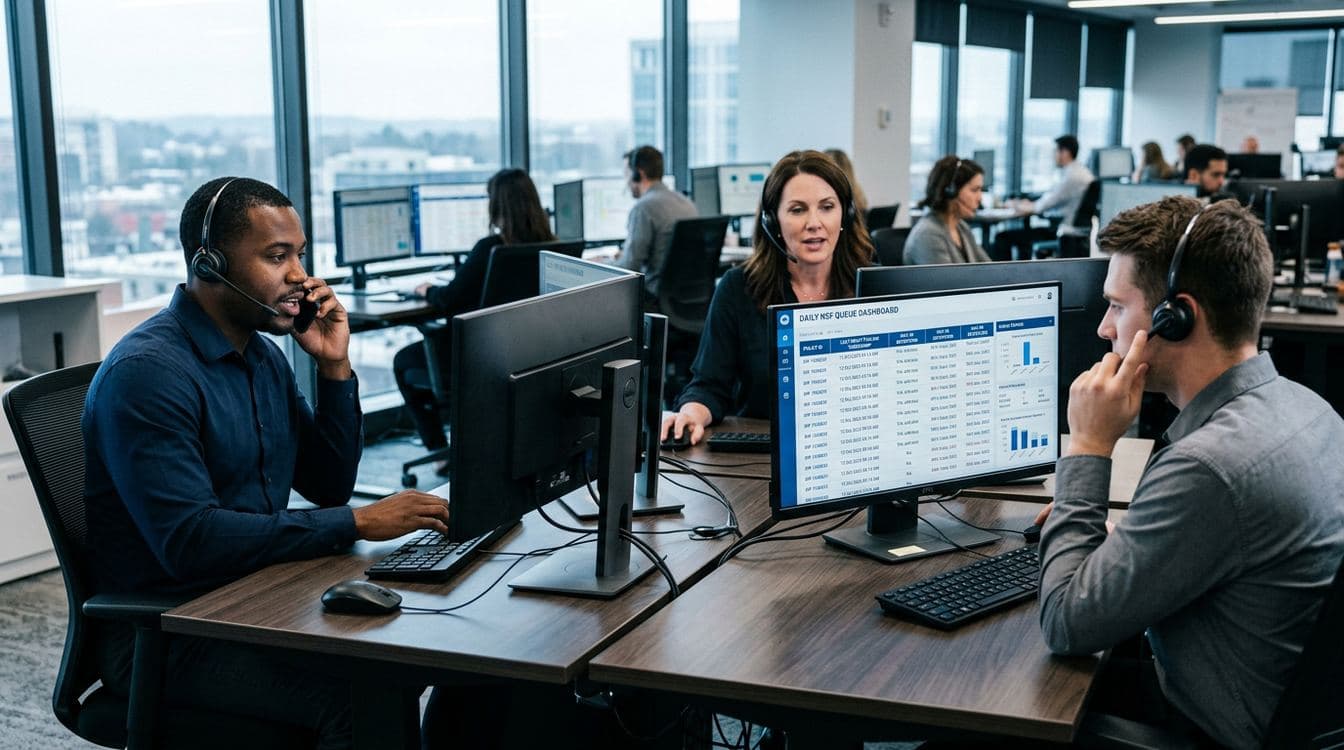 Final-expense retention saver team workstation with NSF queue dashboard and active outbound call
