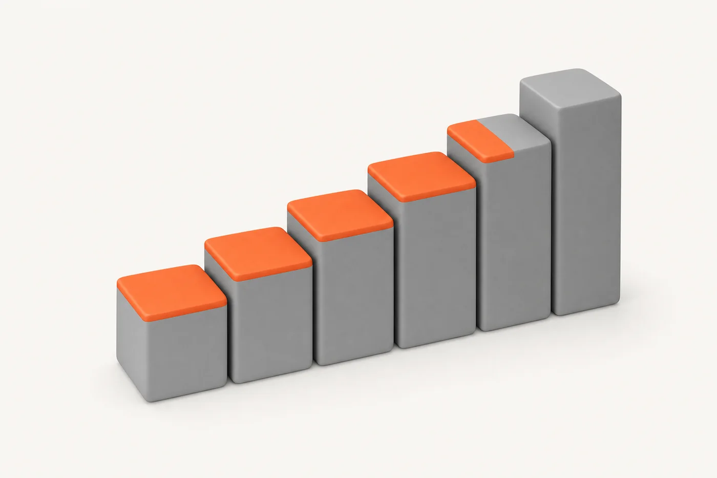 A staircase of grey blocks with the first steps topped in orange and the last still grey